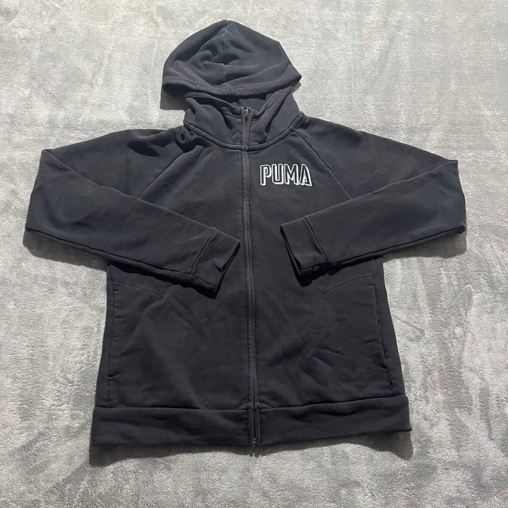 Puma Hoodie Women Large Black Full Zip Logo Activewear 580136-01